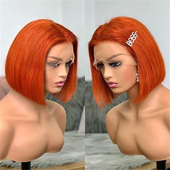 Ginger Bob wig Glueless Human Hair 13x4 HD Lace Front Orange Bob Wig 8inch main image 6